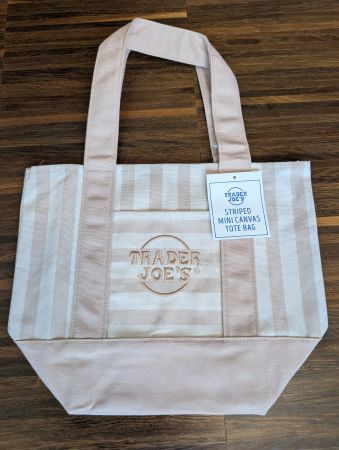 Trader Joes striped mini canvas tote bag beige