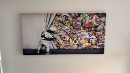 Leinwandbild "Banksy" Kind mit Graffiti Wandbild 