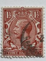 💂 King George V 👑 1912 Three Halfpence: 2 Briefmarken = UK
