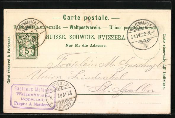 Cartoline postali: Litho Walzenhausen, Gasthaus Meldegg J.  – Usato da Berlin venduto da bartko-reher 1