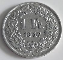 1 Franken 1947 Silber Münze guter Zustand