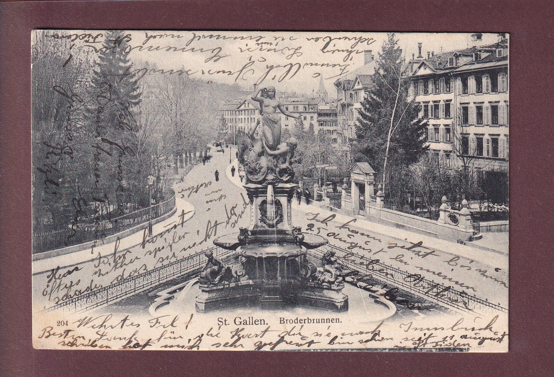 Cartoline postali: ST. GALLEN - Broderbrunnen - 1906 // Riss und Eckbug // – Usato da Pully venduto da nicecards