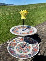 Opole Etagere m. Porzellanrose Mille Fiori Teller handbemalt