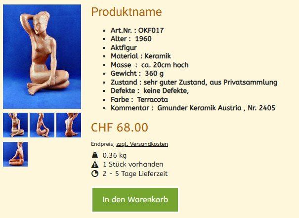 Statuette: Keramik Figur OKF017   ,  Sammlungsauflösung – Usato da Hagenbuch ZH venduto da cougar1 1