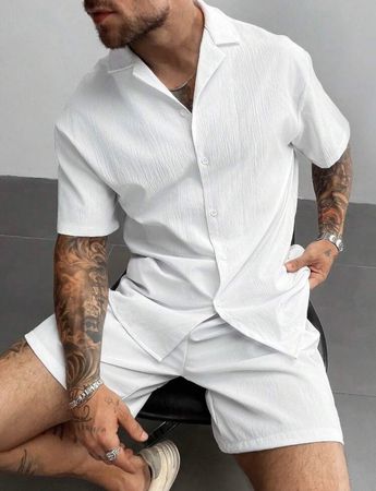 Herren Kurzarmhemd und kurze Hose weiss Grösse S neu