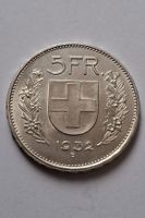 5 FRANKEN SILBERMÜNZE 1932 SEHR SCHÖN
