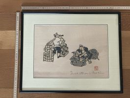 Holzschnitt Yoshitoshi Mori mit Rahmen Grösse 52x41cm