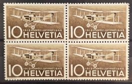 Schweiz 1944 Luftpost 25 Jahre 10Rp Viererblock MNH **