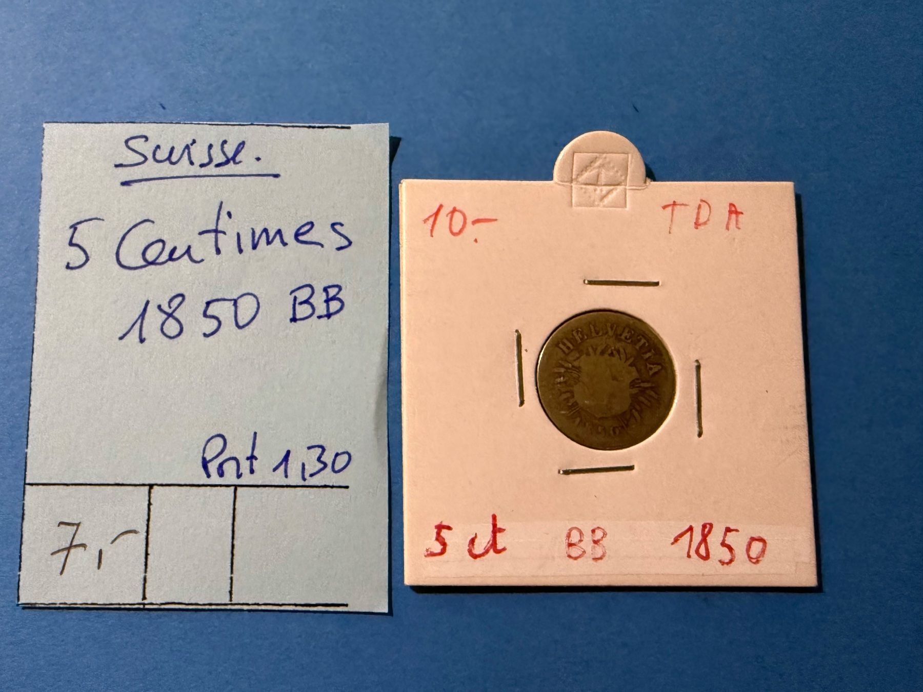 Alle Münzen: SUISSE : 5 CENTIMES 1850 BB – Gebraucht aus genève von GEnumist