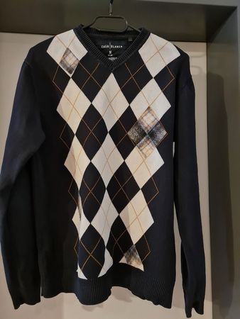 Neuw. Pullover Baumwolle-marine/weiss mit Rombenmuster-Gr.M