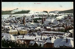 AK St. Gallen, Totalansicht mit Kirche im Winter