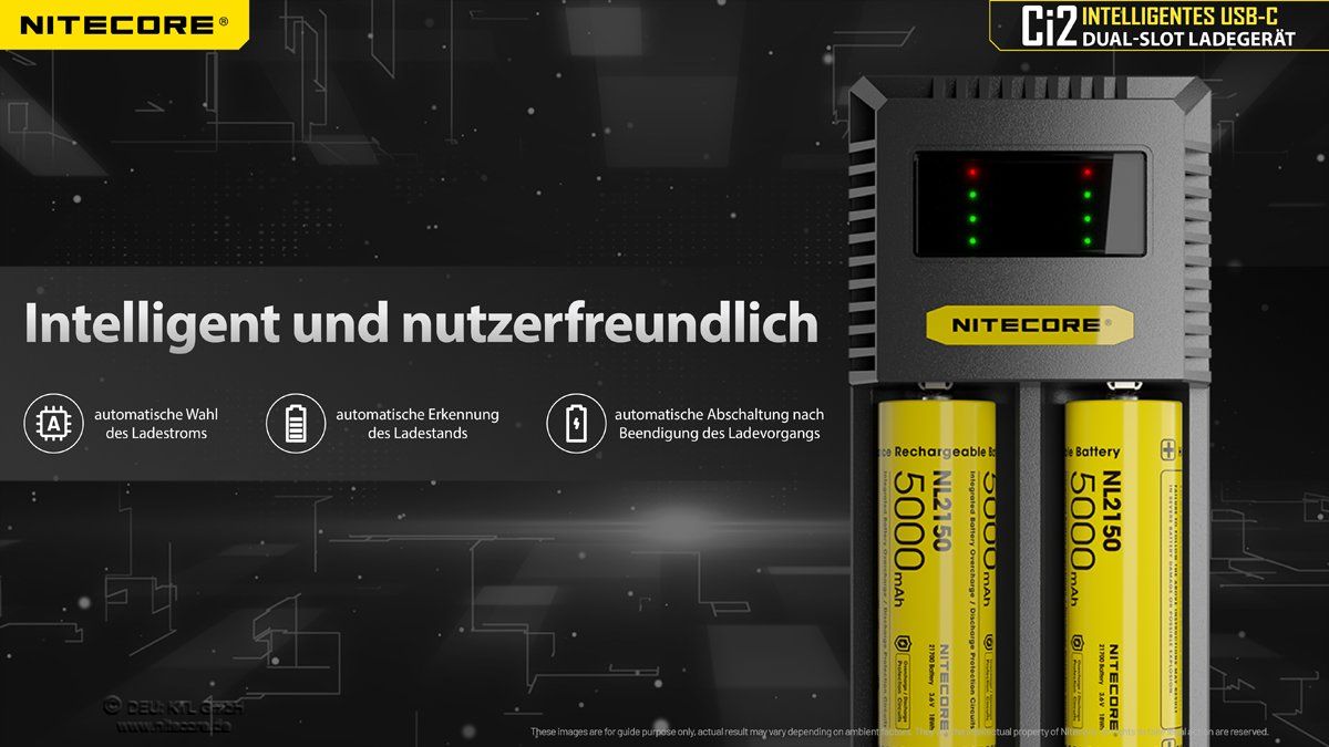 NiteCore Akkus & Batterien: Akku Ladegerät NiteCore Ci2, dualslot mit USB-C – Neu und originalverpackt aus Grüningen von Prolumin 3