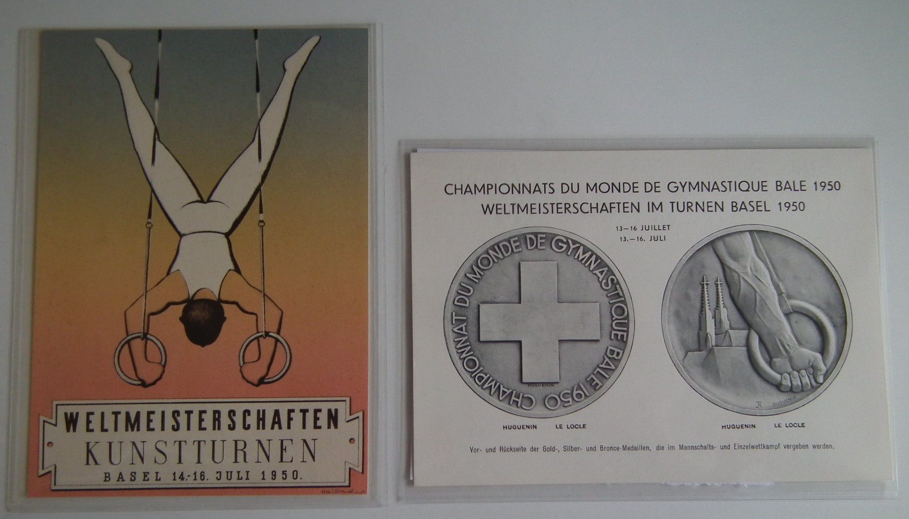 Cartoline postali: Basel 1950 Weltmeisterschaft Kunstturnen,  zwei Postkarten – Usato da Kriens venduto da WULLU99