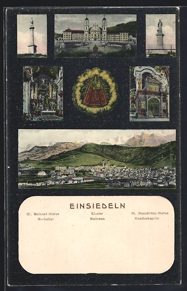Cartoline postali: Einsiedeln, Kloster, Hl. Meinrad-Statue, – Usato da Berlin venduto da bartko-reher