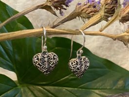 Herz Filigran Ohrringe Oxidiertes 925 Sterling Silver