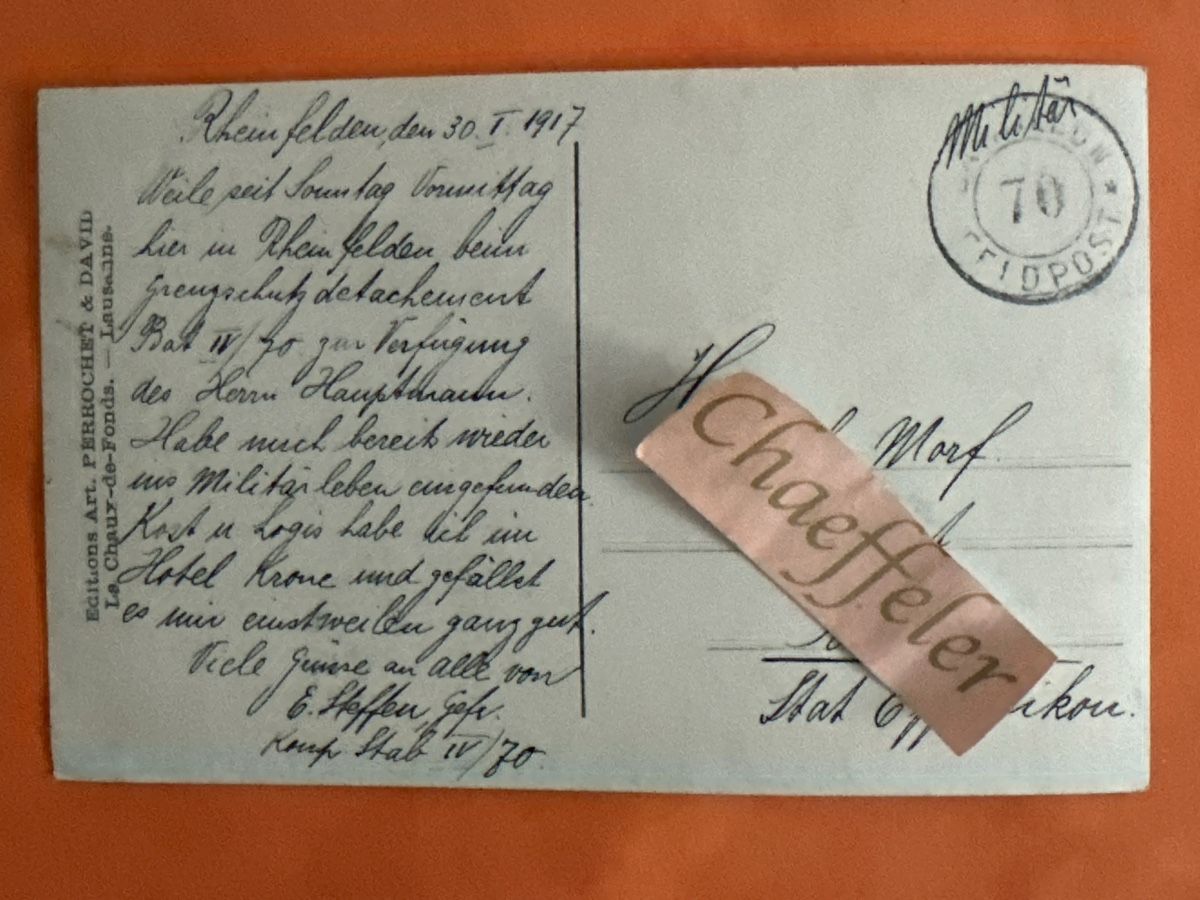 Ansichtskarten: Feldpost: Rheinfelden 1917 mit Militärstempel – Gebraucht aus Zürich von Chaeffeler 1