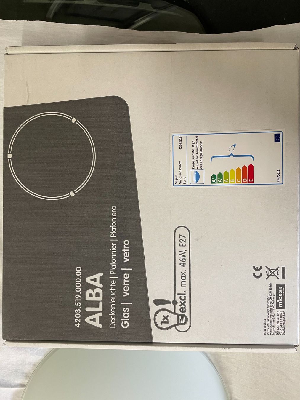 Micasa Lampadari & plafoniere: Micasa Alba Deckenleuchte Glas weiss | Originalverpackt – Nuovo e nell'imballaggio originale da Elsau venduto da Barri.ch 2