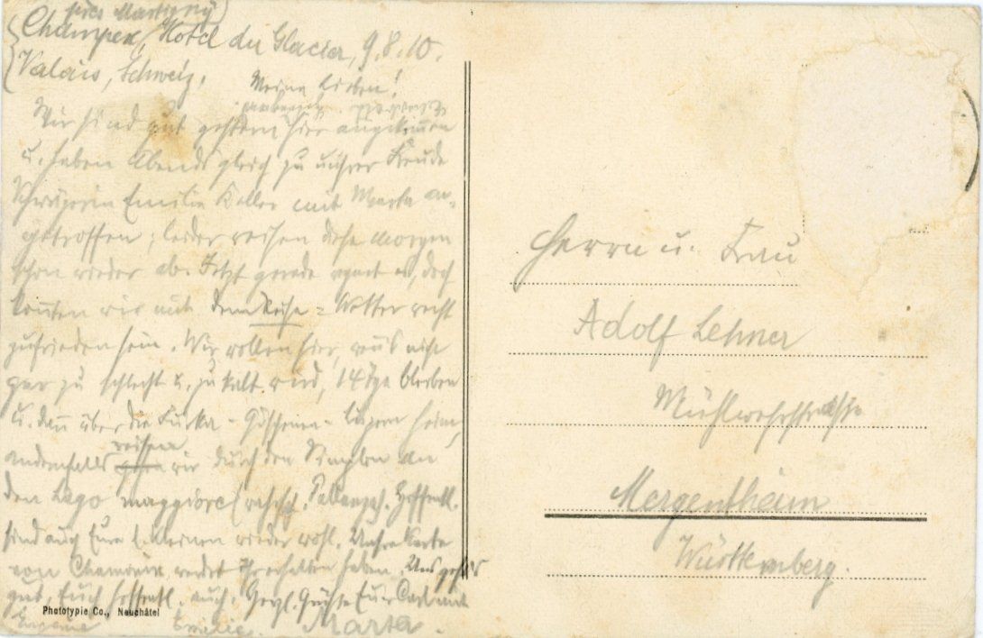 Cartoline postali: Champex  VS  et Châine du Grand combin     en 1910 – Usato da Brig venduto da Valcards54 1
