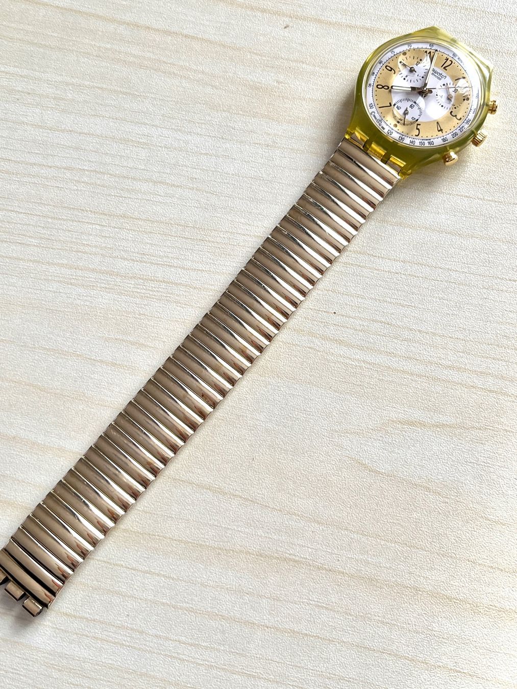 Swatch Orologi: Swatch Chronograph Uhr Goldig-Gelb – Usato da Grenchen venduto da chththl 8