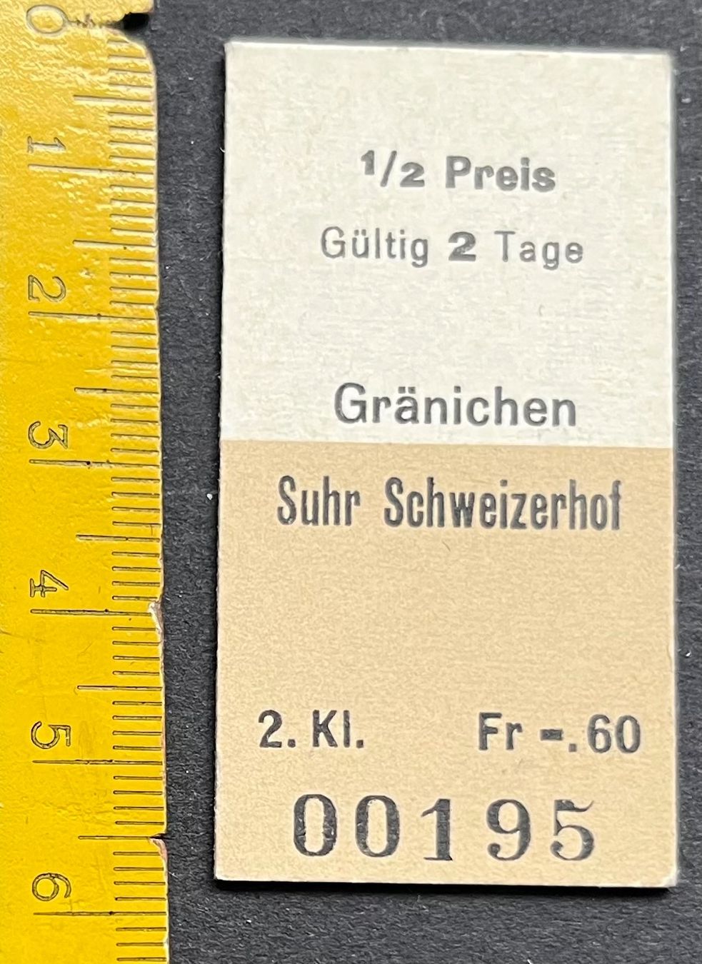 Biglietti: Gränichen Suhr Schweizerhof/ Bahn-Billett – Usato da Ostermundigen venduto da DaxKarten-75