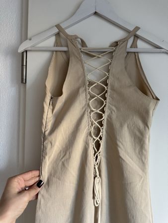 Beige Dress with Lace-Up Back - Size 2 - made in France