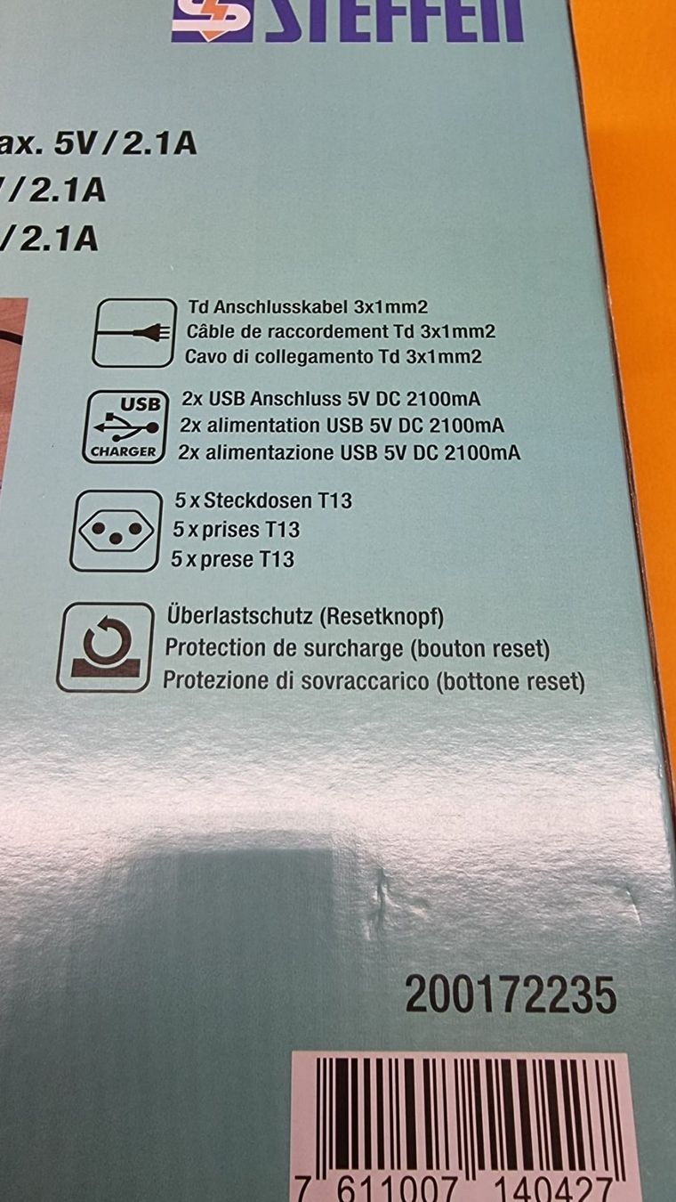 Stecker: Steffen Steckdosenleiste 3m STAR 5xT13 + 2xUSB-A – Neu (gemäss Beschreibung) aus Rebstein von James-Dean 5