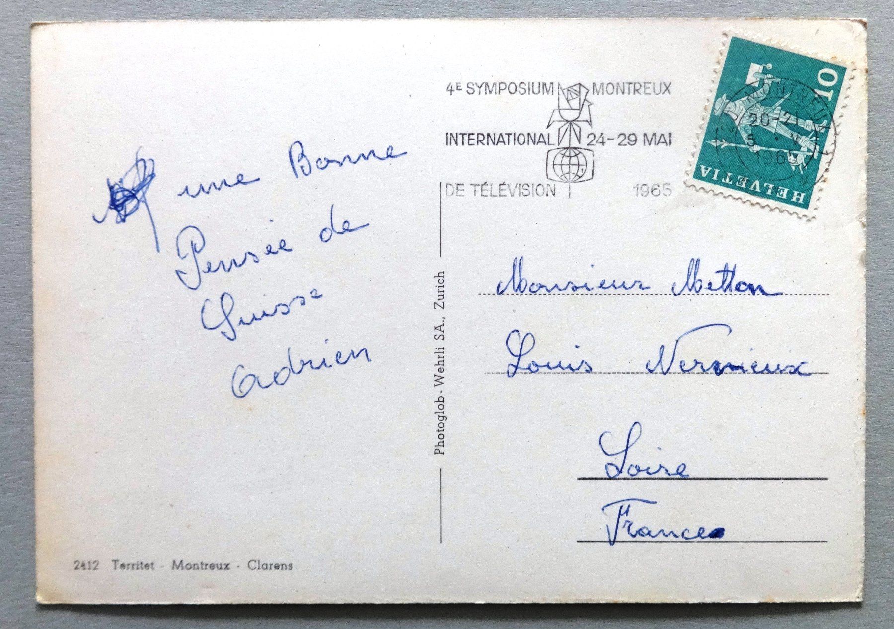 Cartoline postali: Territet - Montreux - Clarens – Usato da Fétigny venduto da Billy2miny 1
