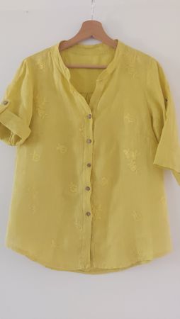 Leinenbluse gelb Stickerei Gr. S