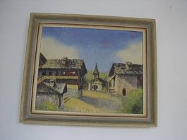 Oel auf Leinwand Bild Walser Landleben von Mauser Signiert.