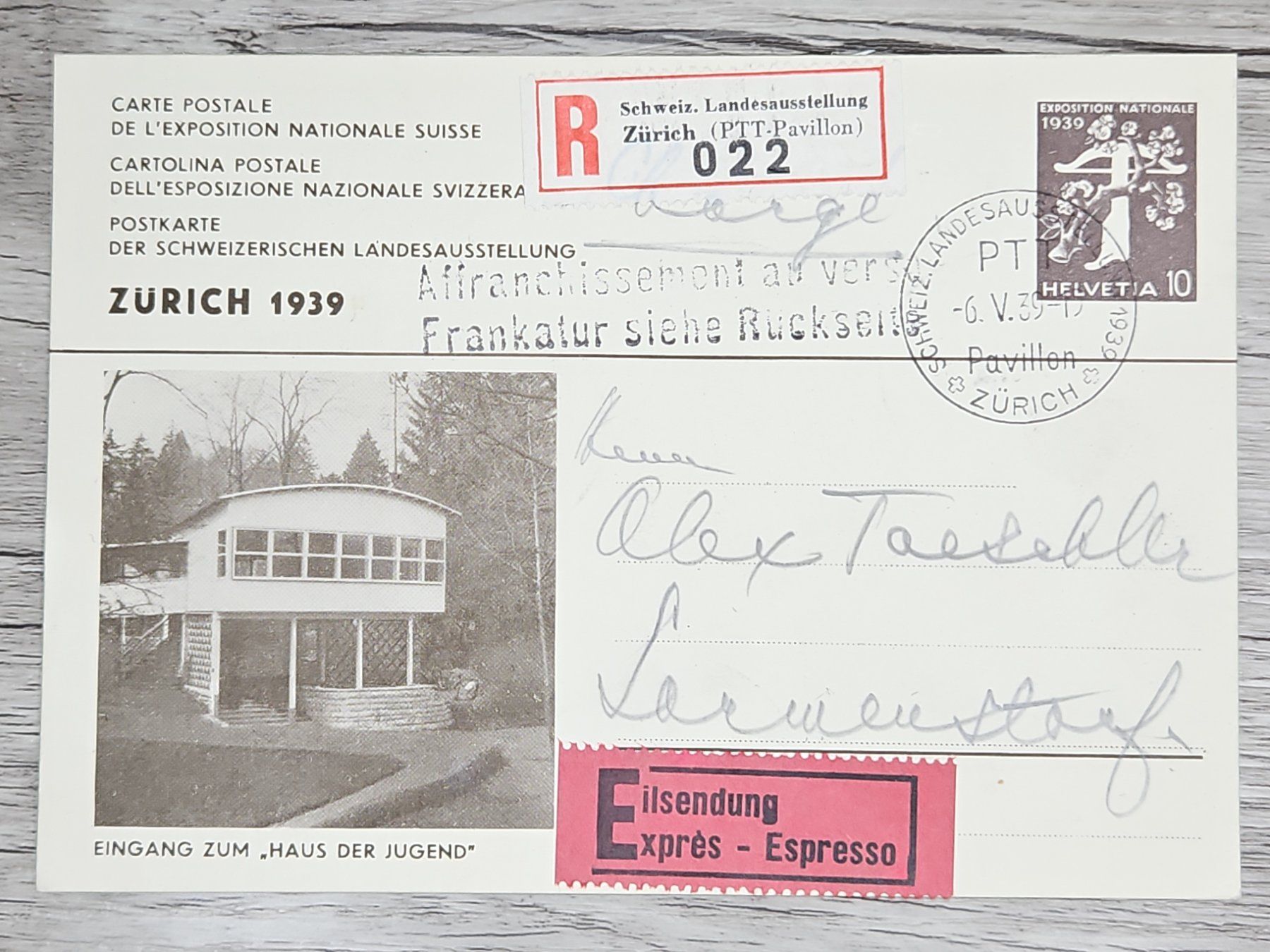 Tutti i francobolli: CL04 Carte Postale + Timbre Suisse 1939 – Usato da Cousset venduto da Patrick_Collections