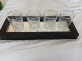 Set of 4 shot glasses or other  with tray and mirror