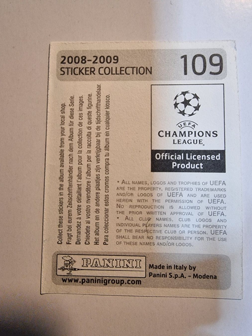 Panini Sammelbilder & Trading cards: panini champios league 2008 2009 messi  109 – Gebraucht aus Oberglatt ZH von paninistickersworld 1