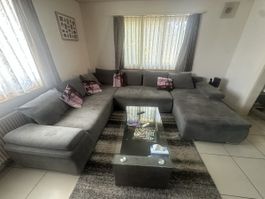 Ecksofa Grau Stoff Lounge-Sofa