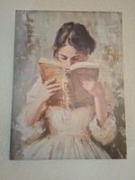 Vintage Wandbild „Frau beim Lesen“ – 25 × 34 cm