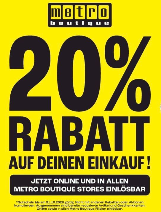 Buoni: Metro Boutique Bon 20% Rabatt Online oder im Geschäft! – Nuovo (secondo la descrizione) da Köniz venduto da MusicBoomRoom