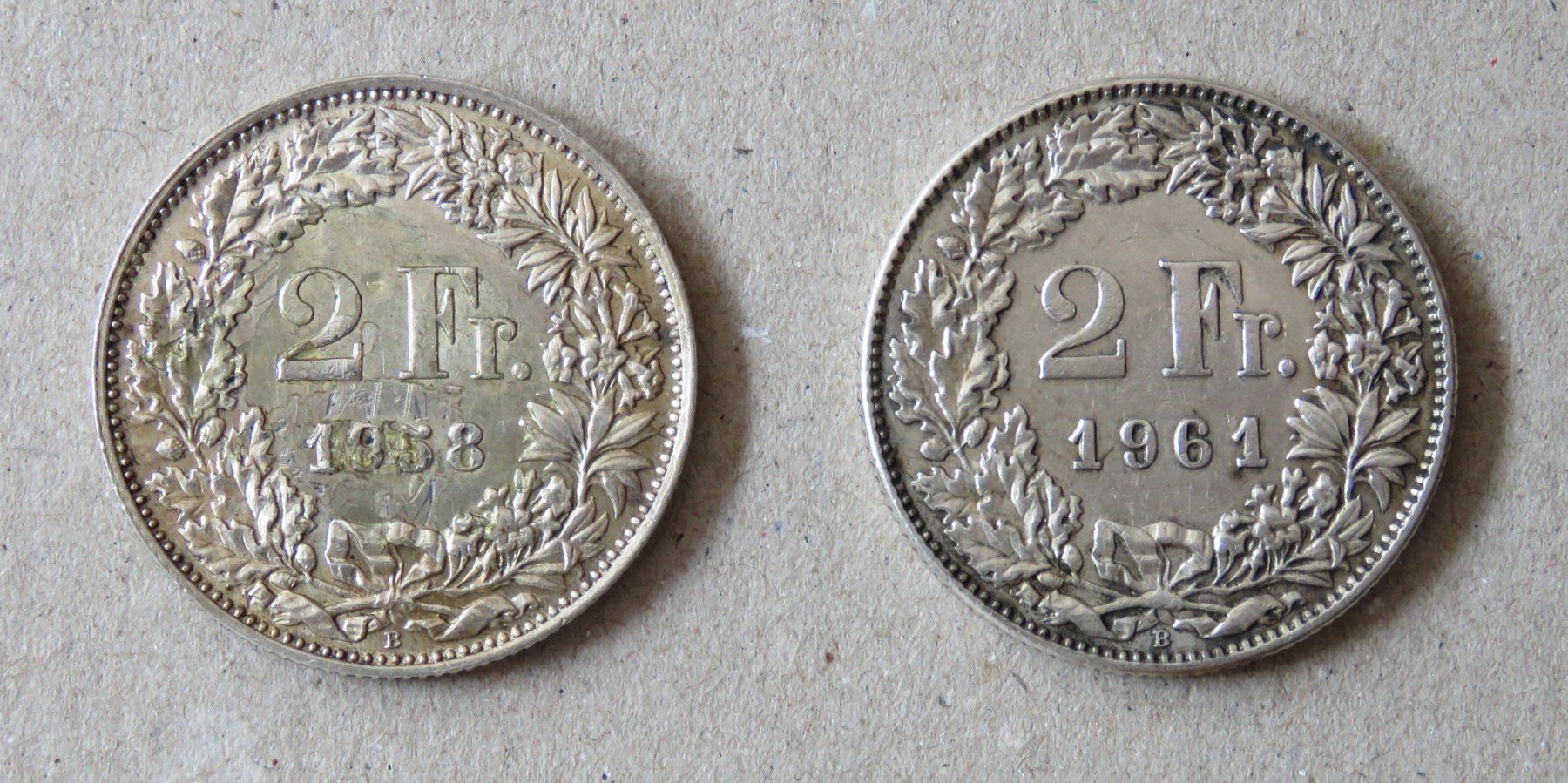 Alle Münzen: 2 x Fr. 2.- 1958 und 1961 – Gebraucht aus Kreuzlingen von Koi4