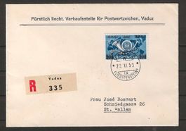 1950 : Liechtenstein Nr. 235 auf R-Brief : KP 180.--