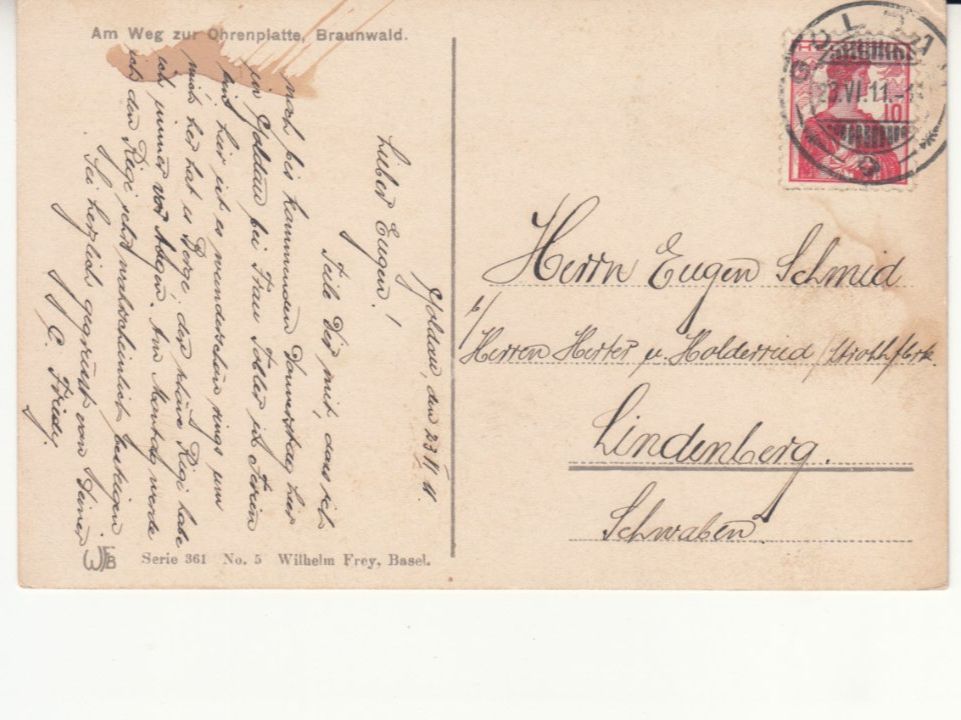 Cartoline postali: Braunwald Ohrenplatte 1911 – Usato da Bürglen TG venduto da StampGraf 1