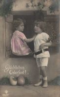 Alte Osterkarte, 2 Kinder, gel. 1921,