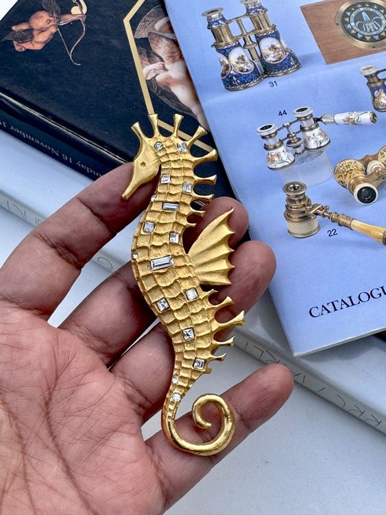 Broche Vintage Hippocampe étain Et Or - Création ALEXANDRA Années 80 - Occasion