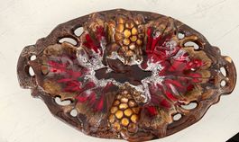 🟢 Vallauris gran plat vintage raisin relief Keramiktablett