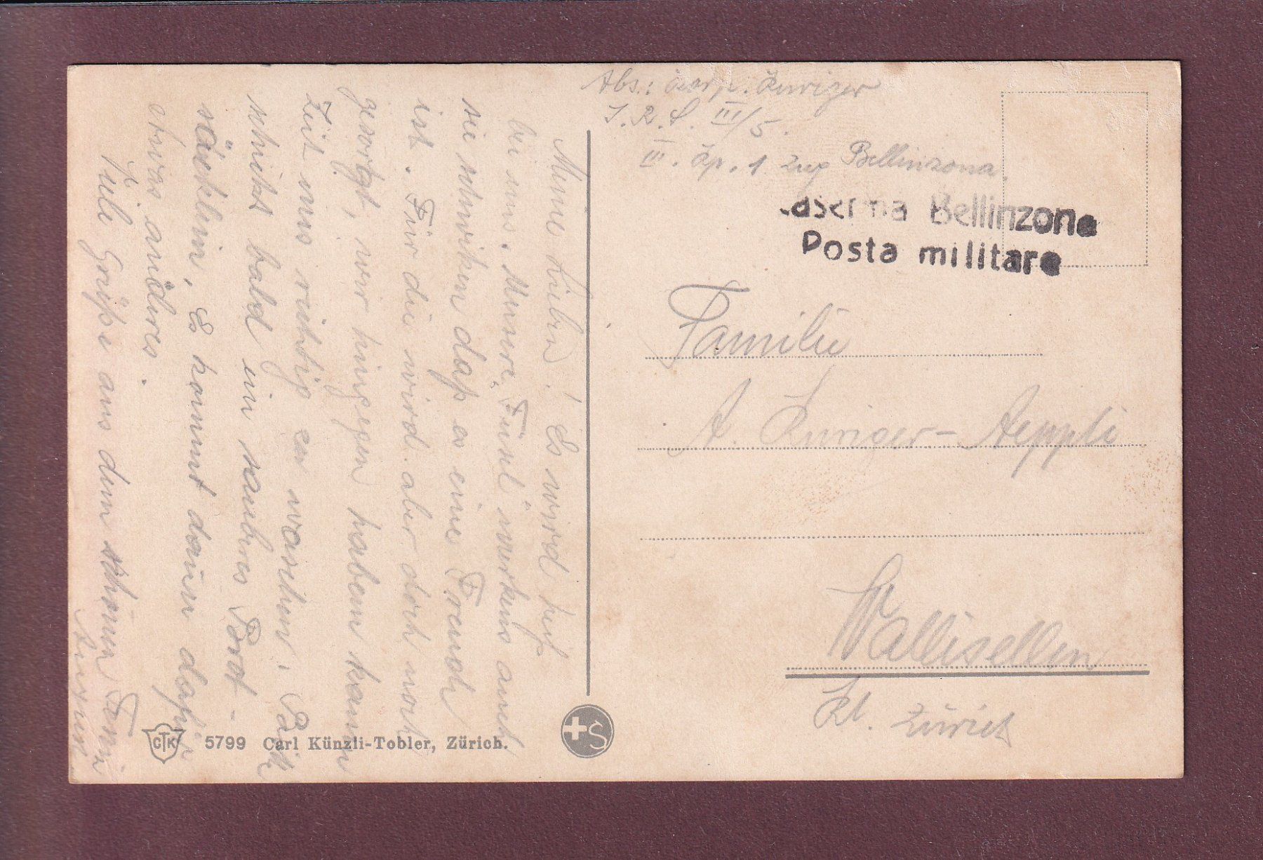 Ansichtskarten: BELLINZONA - Ferrovia - Feldpost – Gebraucht aus Pully von nicecards 1