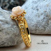 Edelstahl 4 mm  Ring mit Korallenrose,  Ringgrösse 60