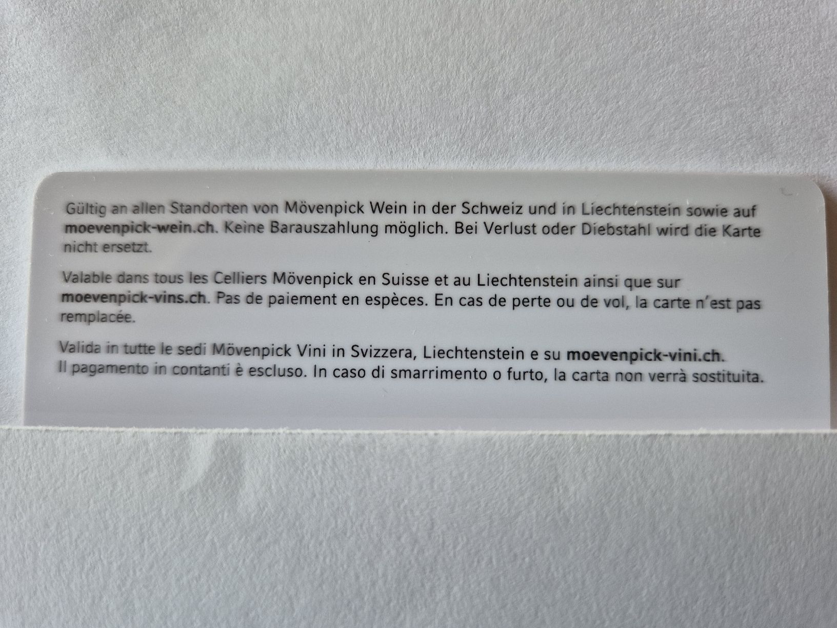 Buoni: Geschenkgutschein Mövenpick Wein – Nuovo e nell'imballaggio originale da Rothrist venduto da hansaeg 1