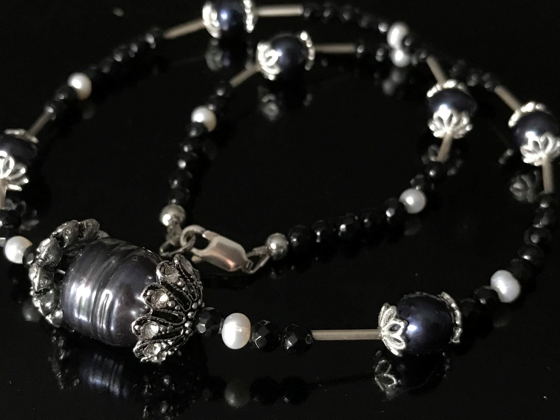 Onyx Catenine: Süsswasserperle, Onyx Collier, 925 S. – Nuovo (secondo la descrizione) da Basel venduto da Chili007 4