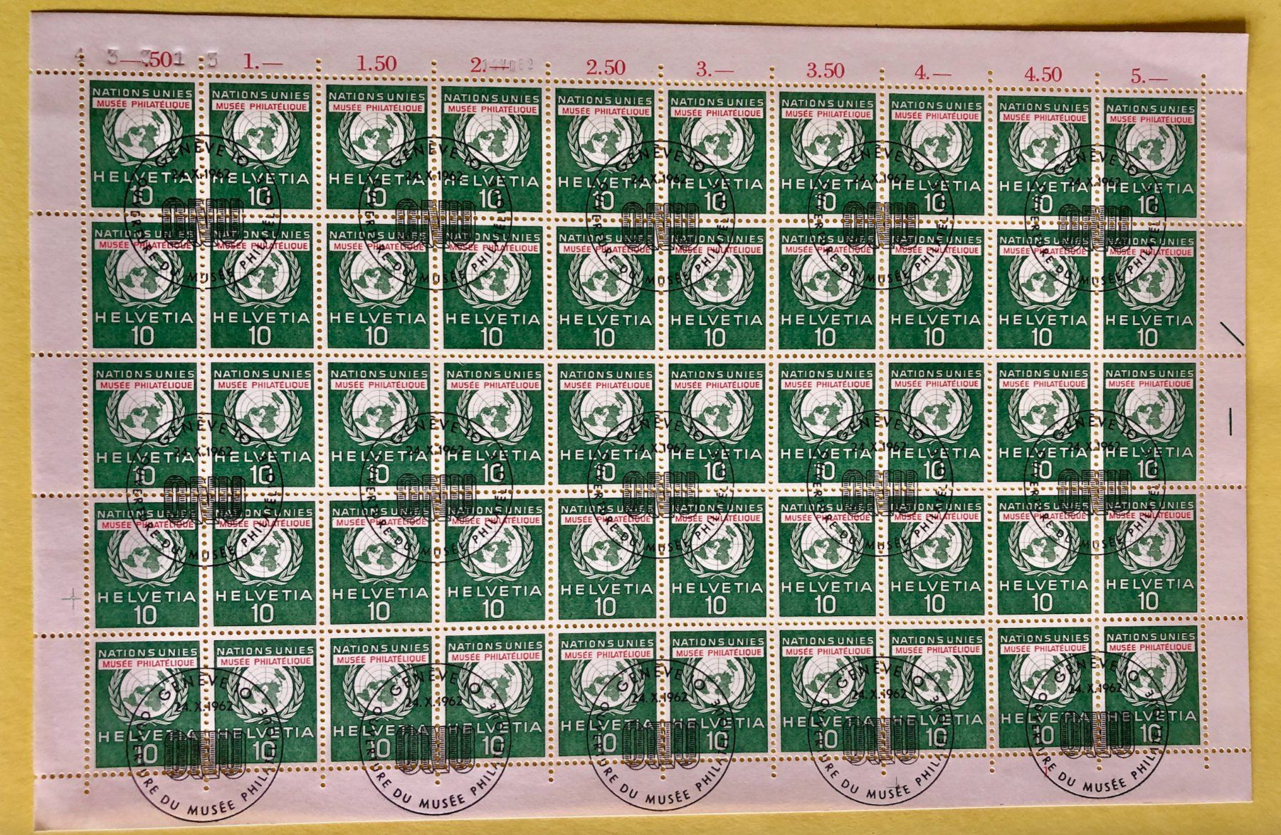 Tutti i francobolli: Dienstmarken Bogen Stamp Museum GESTEMPELT  GENEVE – Usato da Aarau venduto da Billa007