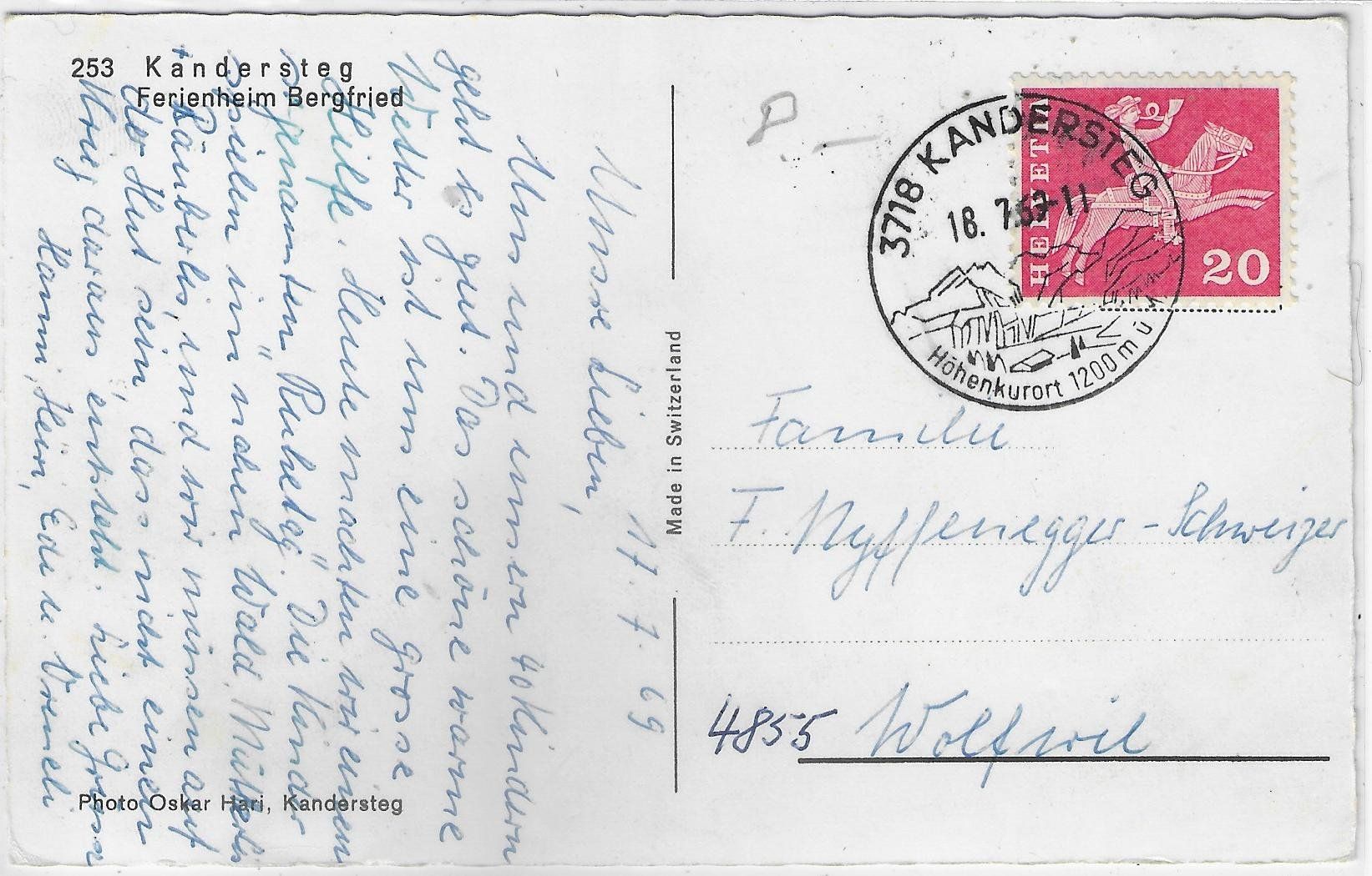 Cartoline postali: Kandersteg - Ferienheim Bergfried – Usato da Ettingen venduto da Kartenplanet 1
