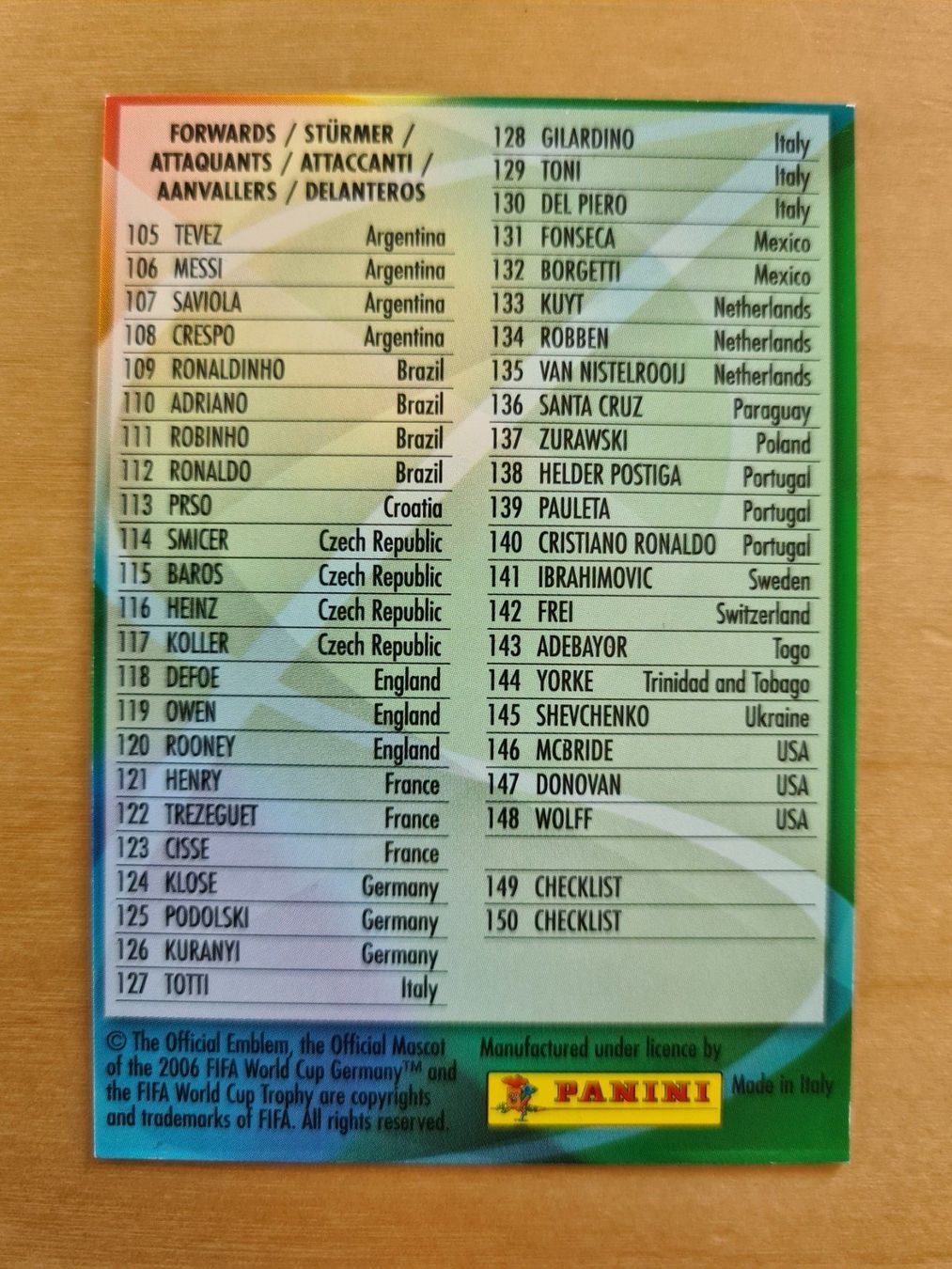 Panini Carte collezionabili: Panini Fifa World Cup 2006 Nr. 150 Checkliste – Usato da Oberwil BL venduto da Spieltopia 1