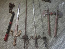 Div. vintage Schwerter, Morgenstern u. Schwert-Aschenbecher