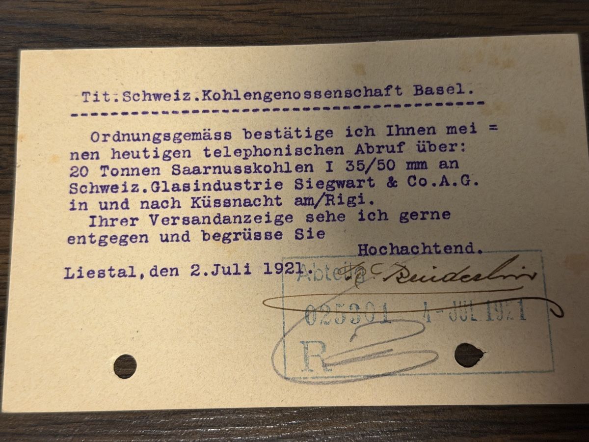 Cartoline postali: Antique Postcard: Schweizer Kohlengenossenschaft Basel 1921 – Usato da BADEN venduto da Sprinz